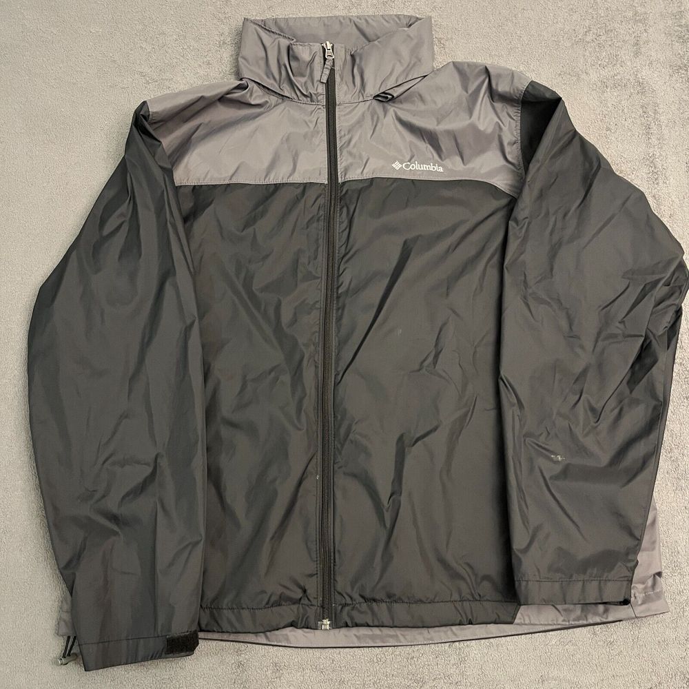 Mens Columbia Windbreaker Mens XXL Hooded Two Tone Gray & Black